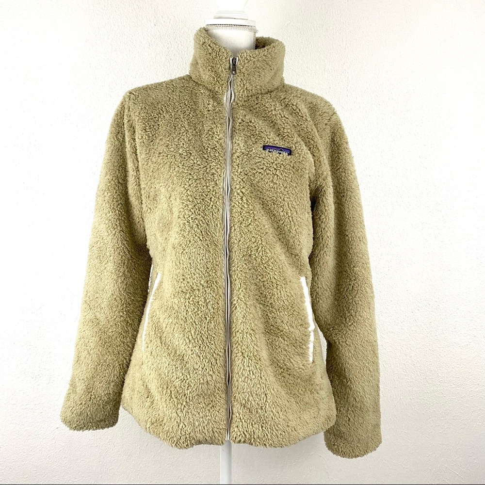 Patagonia Large Los Gatos Jacket Fleece Beige Gray Zip Sweater Teddy Bear Womens